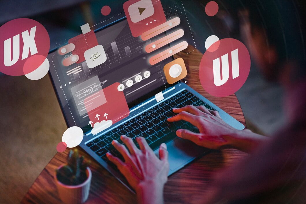 Representações de UI e UX com laptop