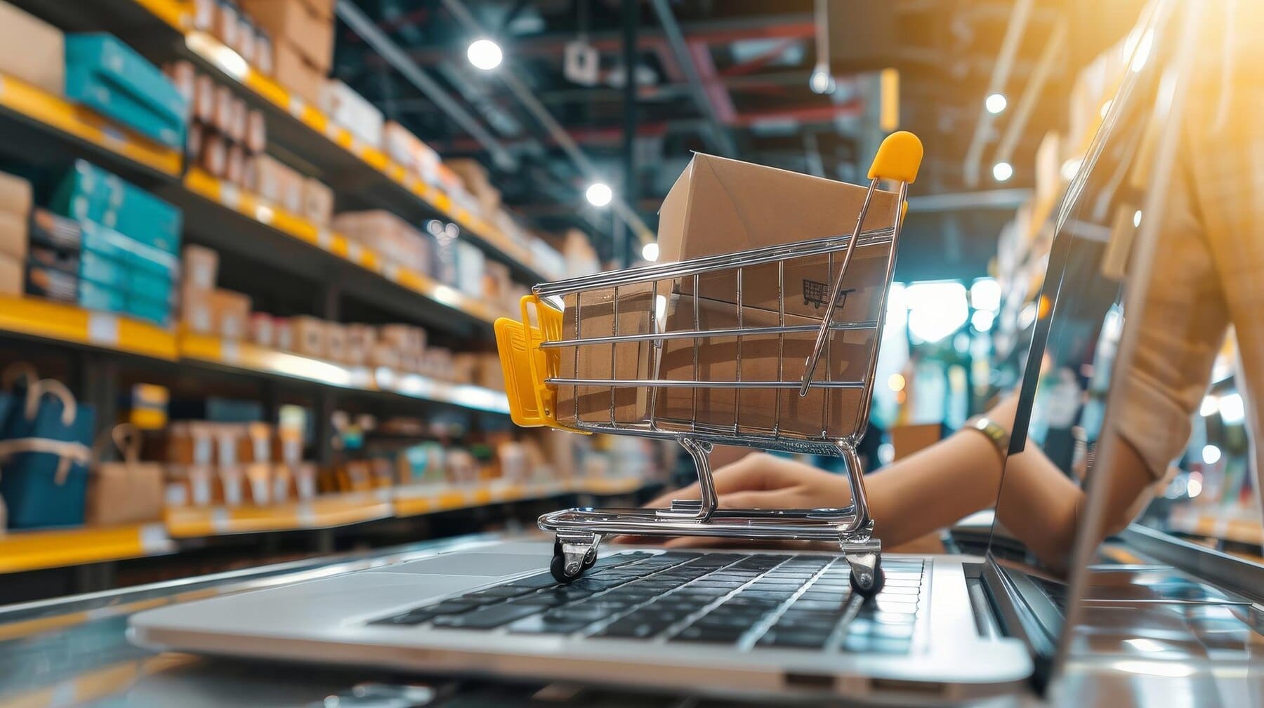 Omnichannel: Integrando Canais para Uma Comunicação Efetiva Pessoa que cria uma loja em linha e carrega produtos num portátil
