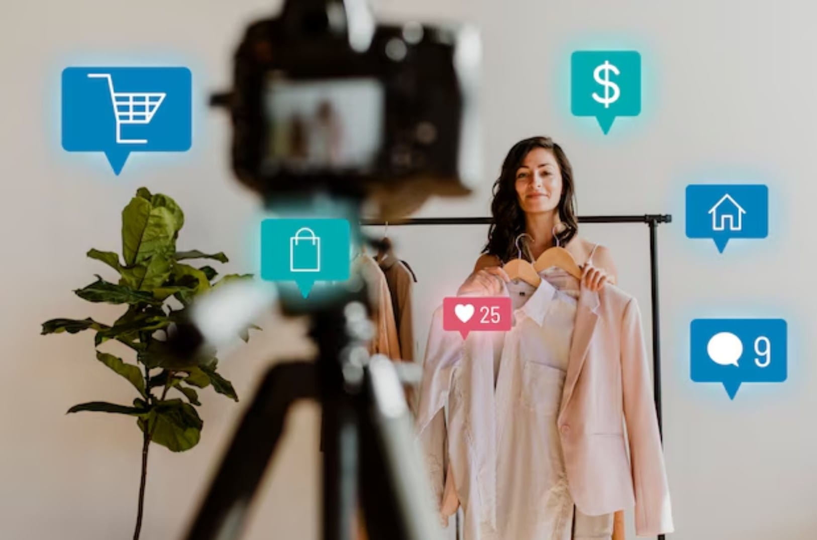 Transmissão ao vivo feminina para campanha de compras online
