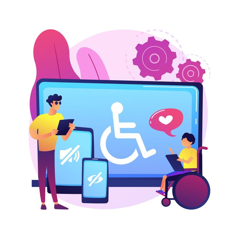 Ilustração do conceito abstrato de acessibilidade eletrônica. acessibilidade a sites, dispositivo eletrônico para deficientes físicos, tecnologia de comunicação, páginas web ajustáveis.