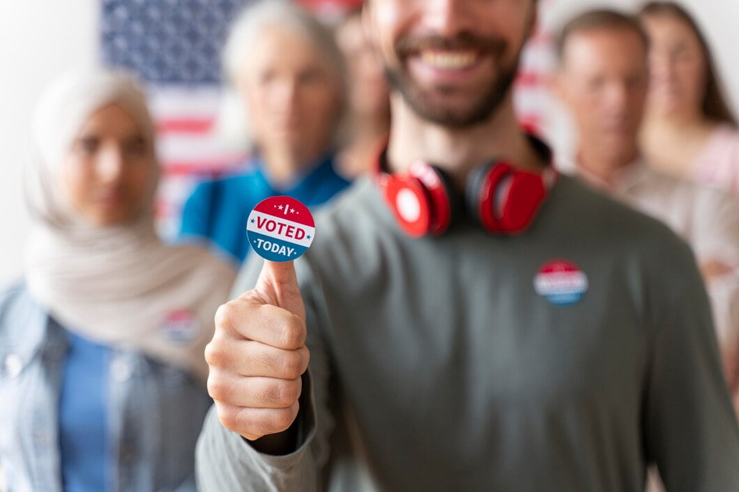 Homem com adesivo eu votei hoje
