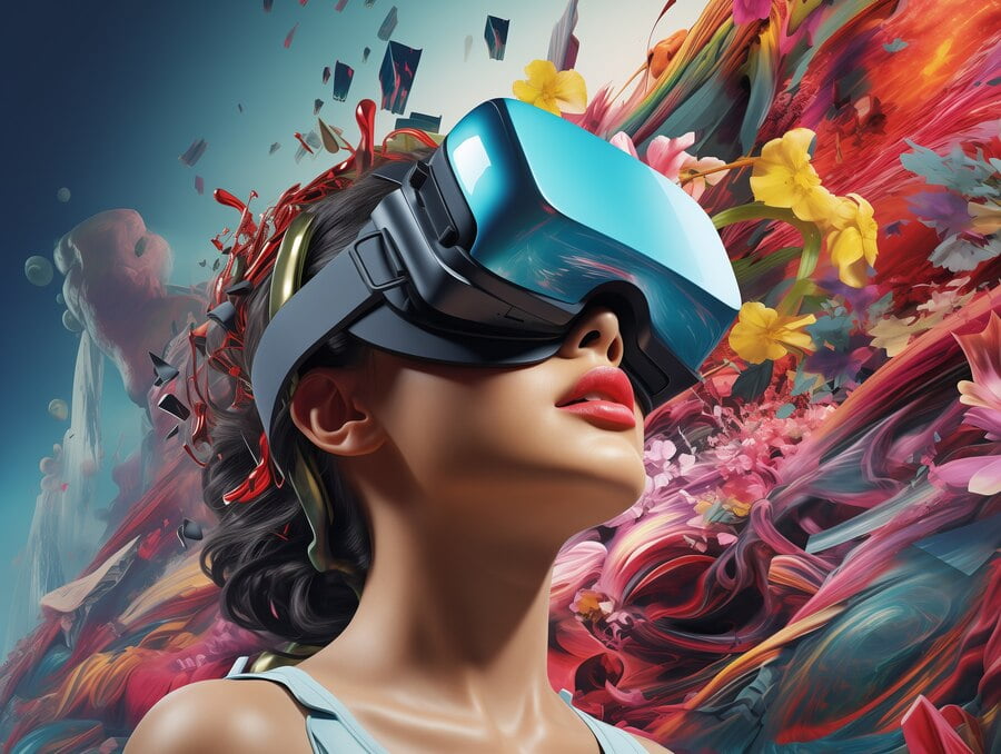 Pessoas usando óculos de realidade virtual de alta tecnologia futurista