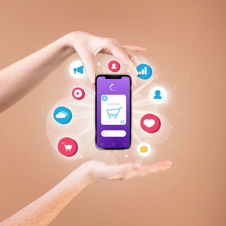 Conceito de marketing de mídia social para marketing com aplicativos