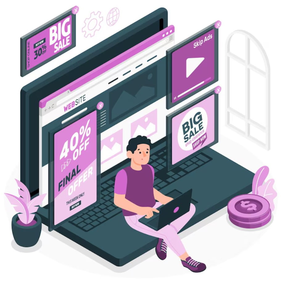 Ilustração do conceito de anúncios online