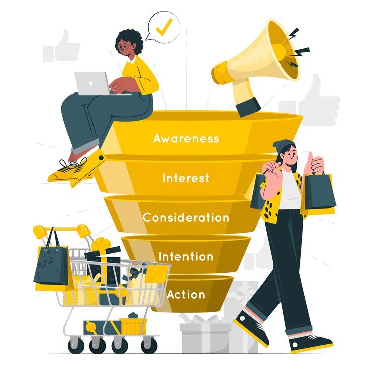Ilustração do conceito de funil de marketing