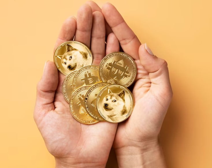 Close-up em dogecoins
