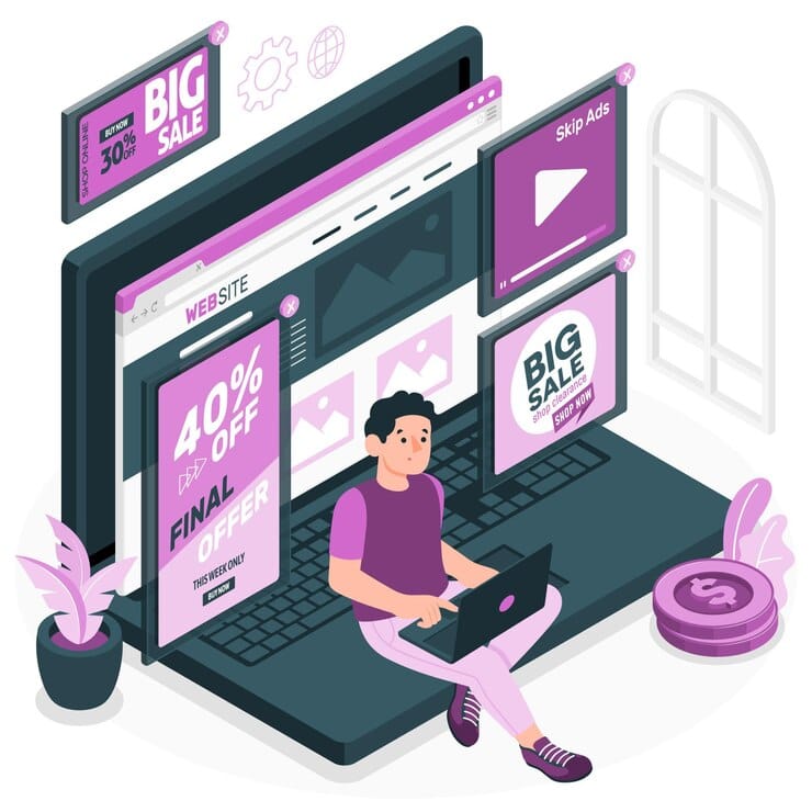 Ilustração do conceito de anúncios online