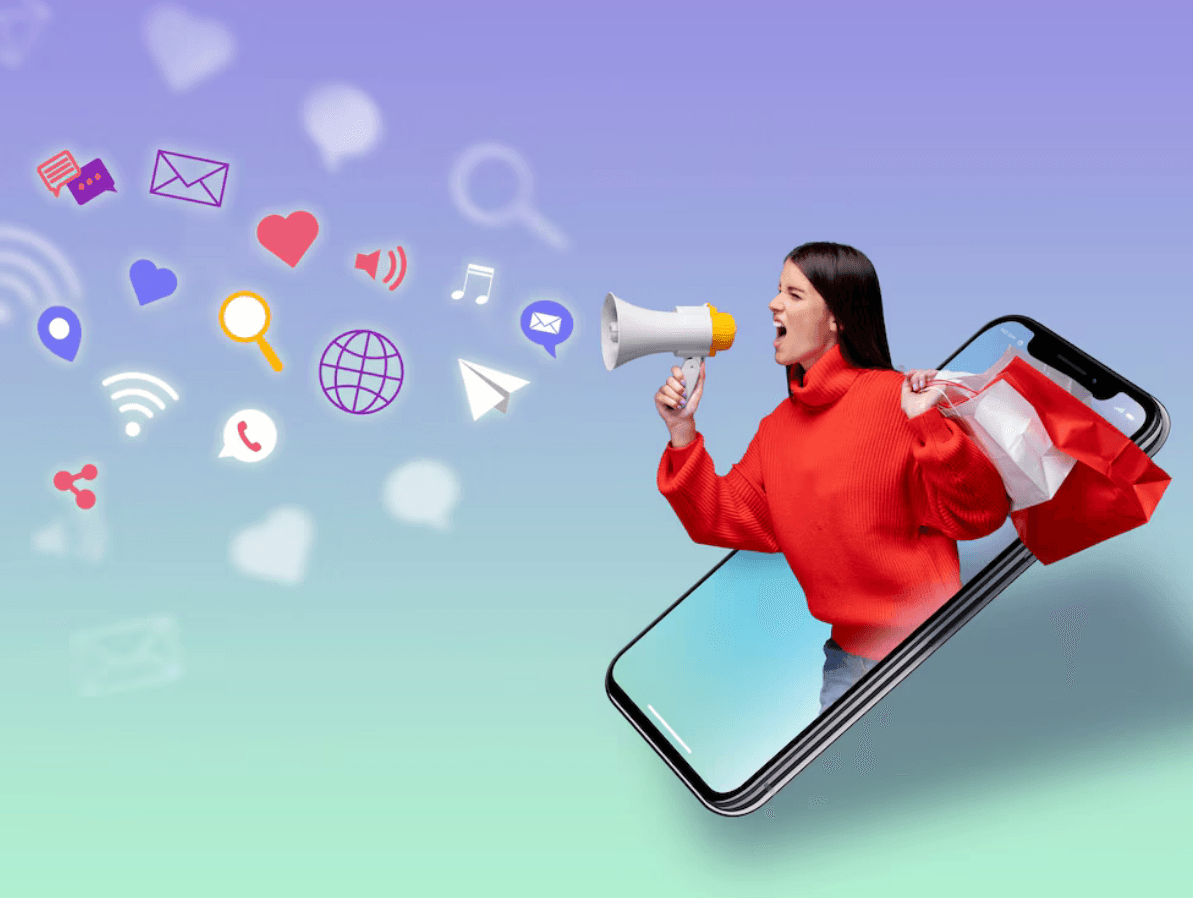 Omnimarketing: O Futuro da Experiência Multicanal Conceito de marketing de mídia social para marketing com aplicativos