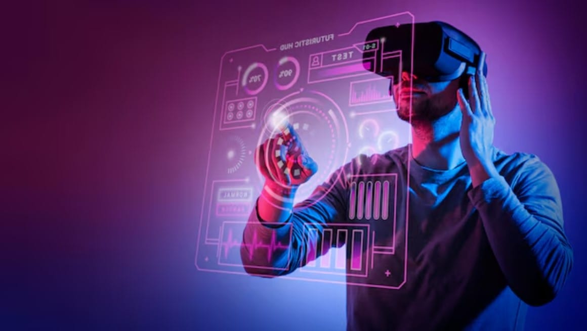 Publicidade no Metaverso: Tendências e Oportunidades Homem tiro médio usando óculos vr