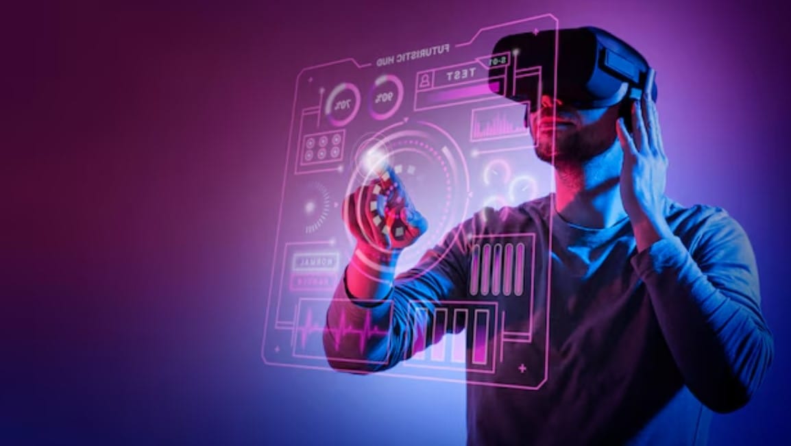 Homem de tiro médio usando óculos vr
