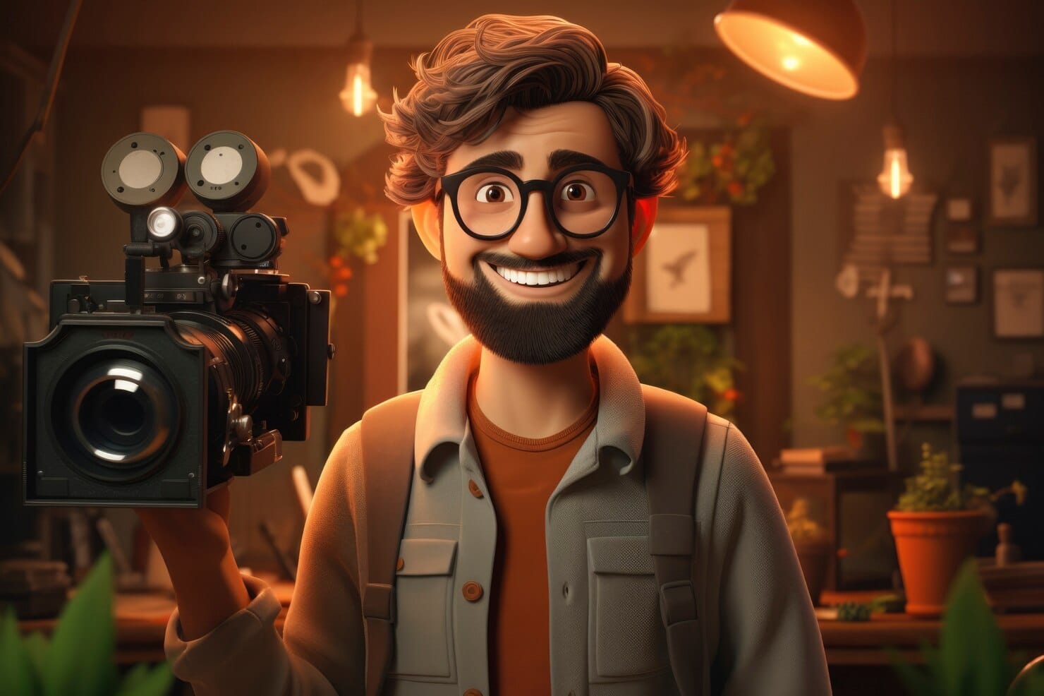Visão de um videógrafo masculino em 3D
