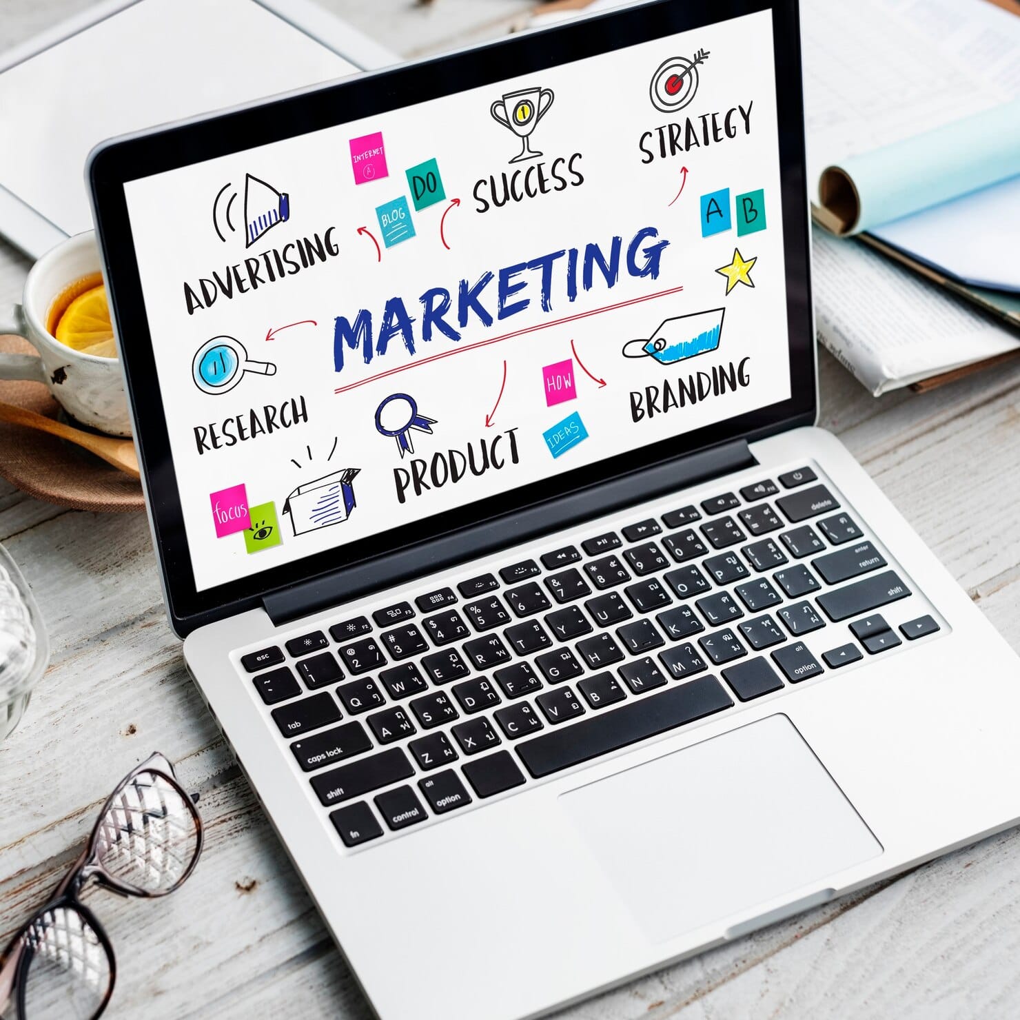 Conceito de planejamento de pesquisa de compartilhamento de ideias de marketing
