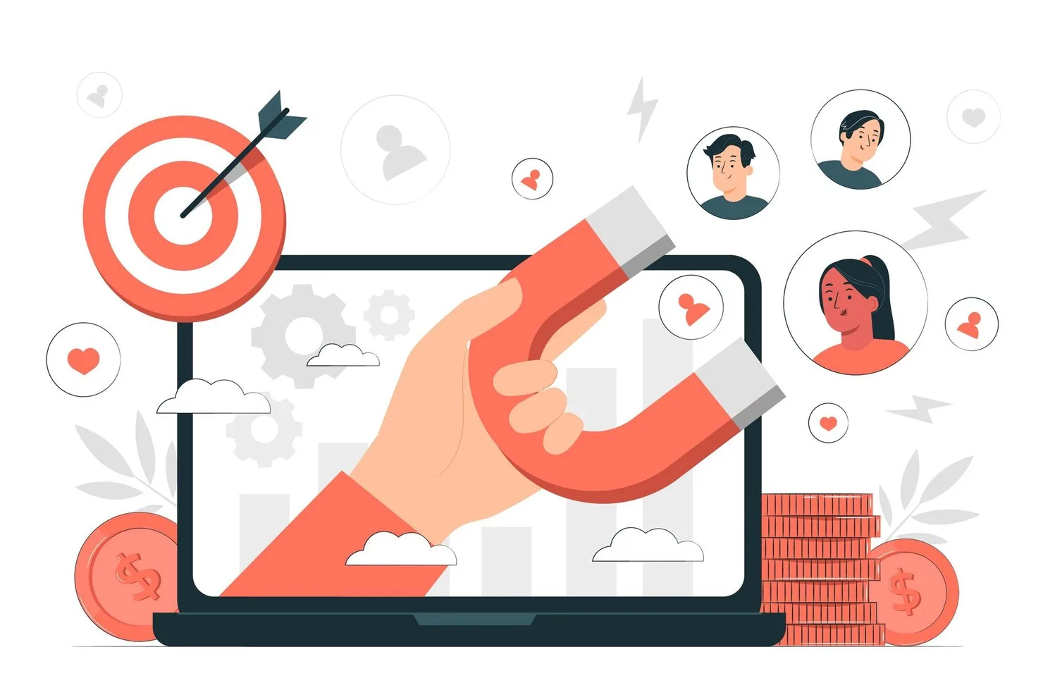 Marketing de Atração: O que é e 7 Exemplos Ilustração do conceito de geração de novos leads