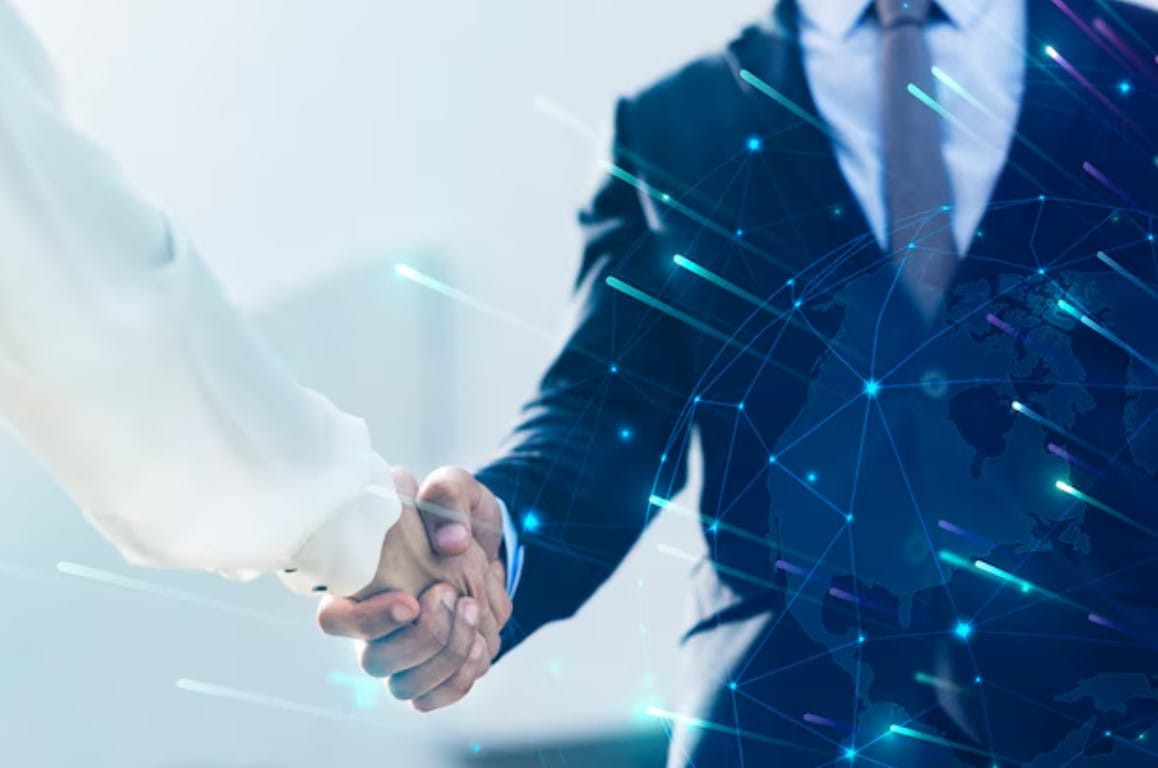 Transparência Digital: O Segredo do Sucesso em Mercados Competitivos Aperto de mão de negócios corporativos entre parceiros