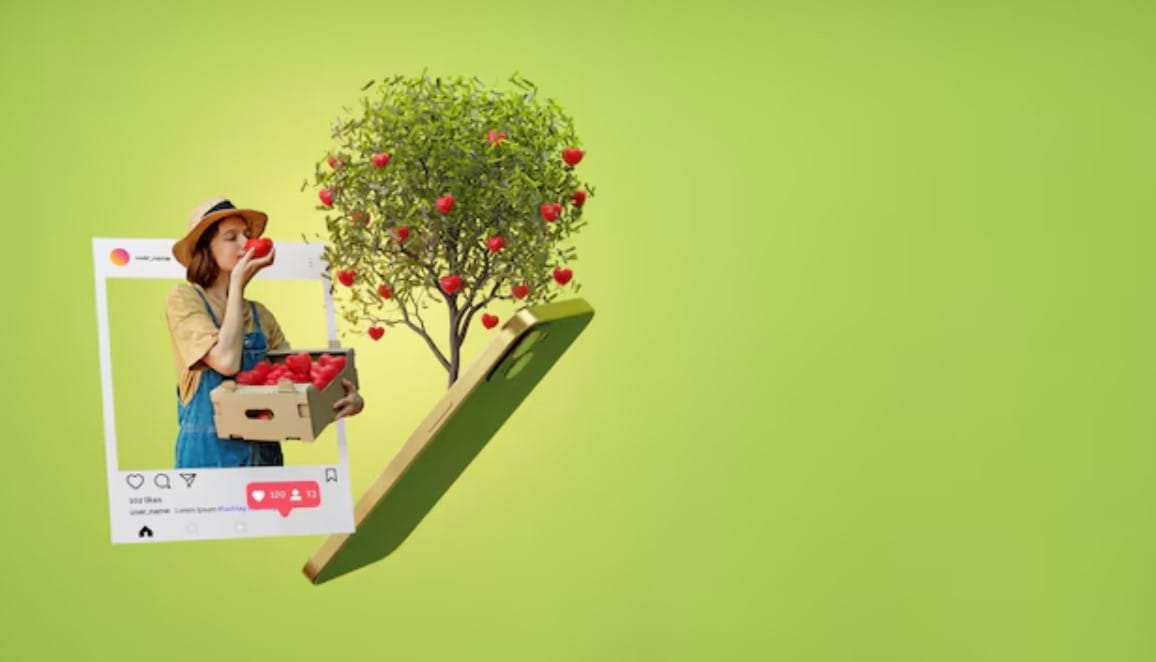 Marketing de influência no agro Conceito de mídia social com dispositivo