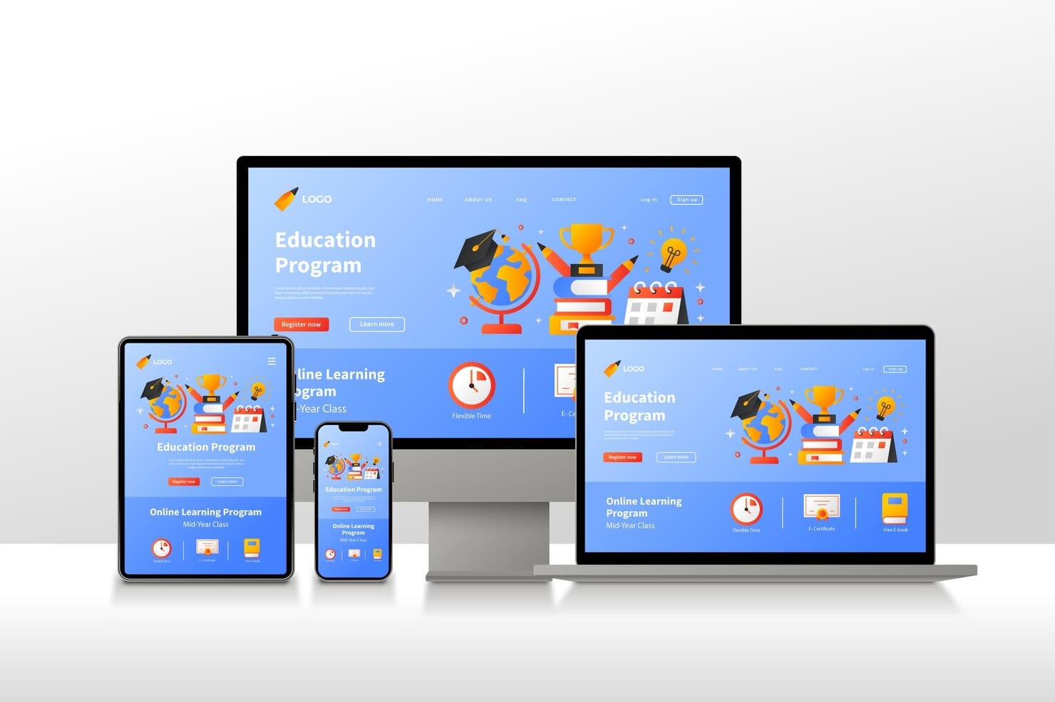 14 dicas essenciais para o desenvolvimento de sites responsivos Conjunto de design de site responsivo gradiente