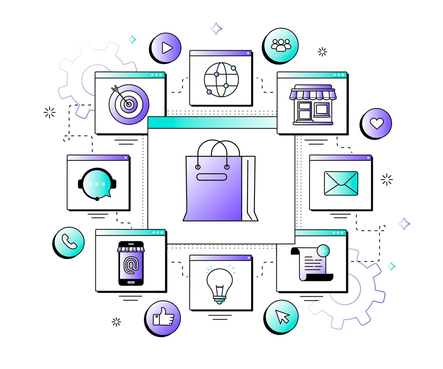 IA no marketing omnichannel: a integração que vende mais Ilustração omnicanal gradiente