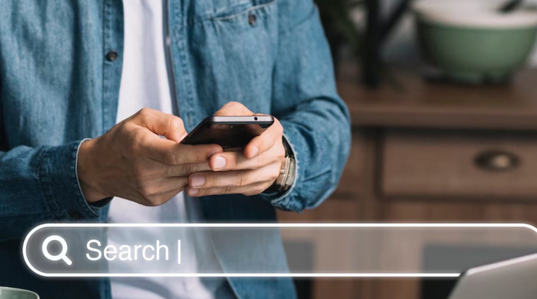 E-E-A-T na nova era da busca Conceito de página inicial com barra de pesquisa