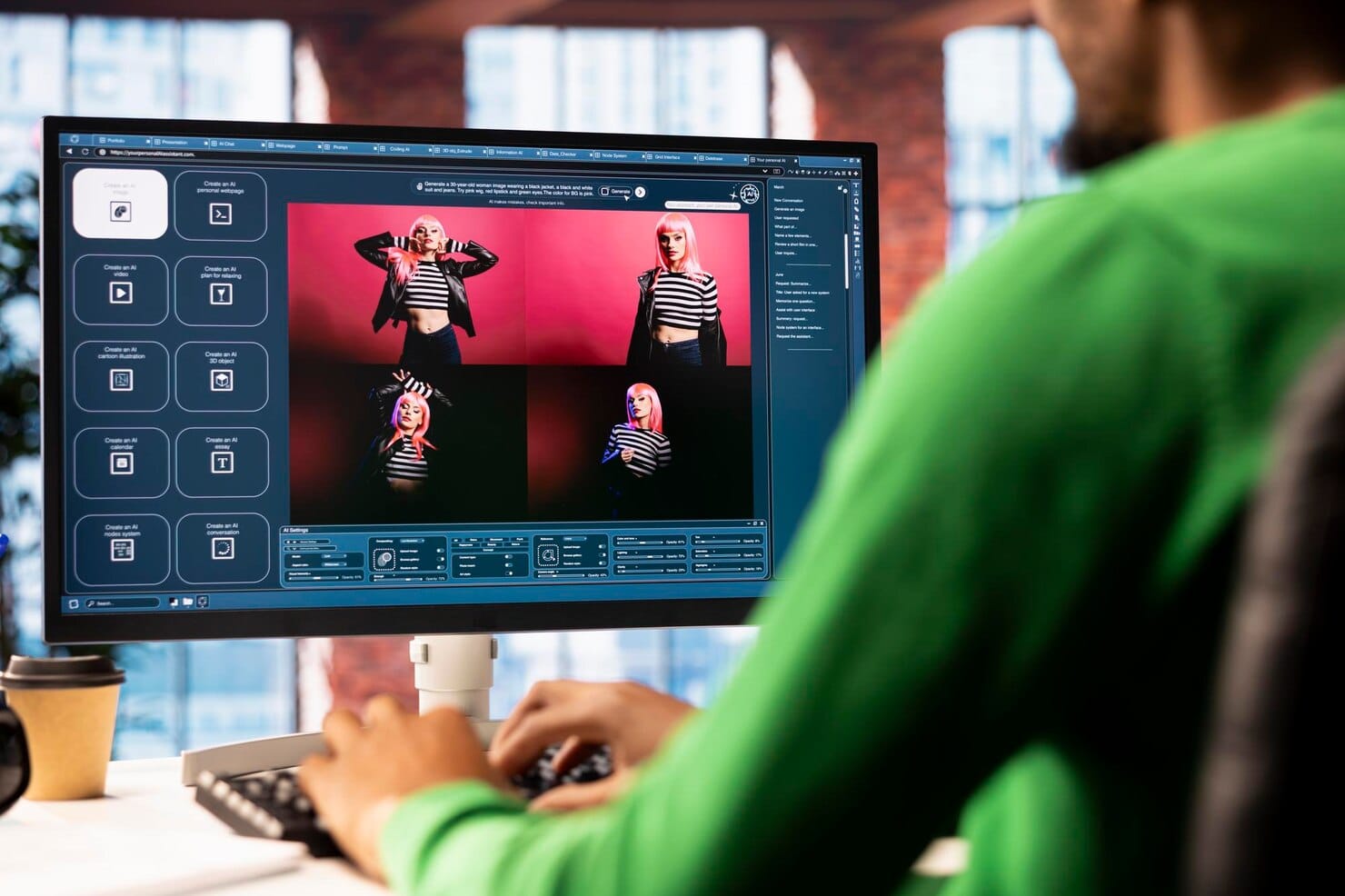 Homem usando tecnologia de aprendizado de máquina para criar modelos generativos de IA de texto para imagem
