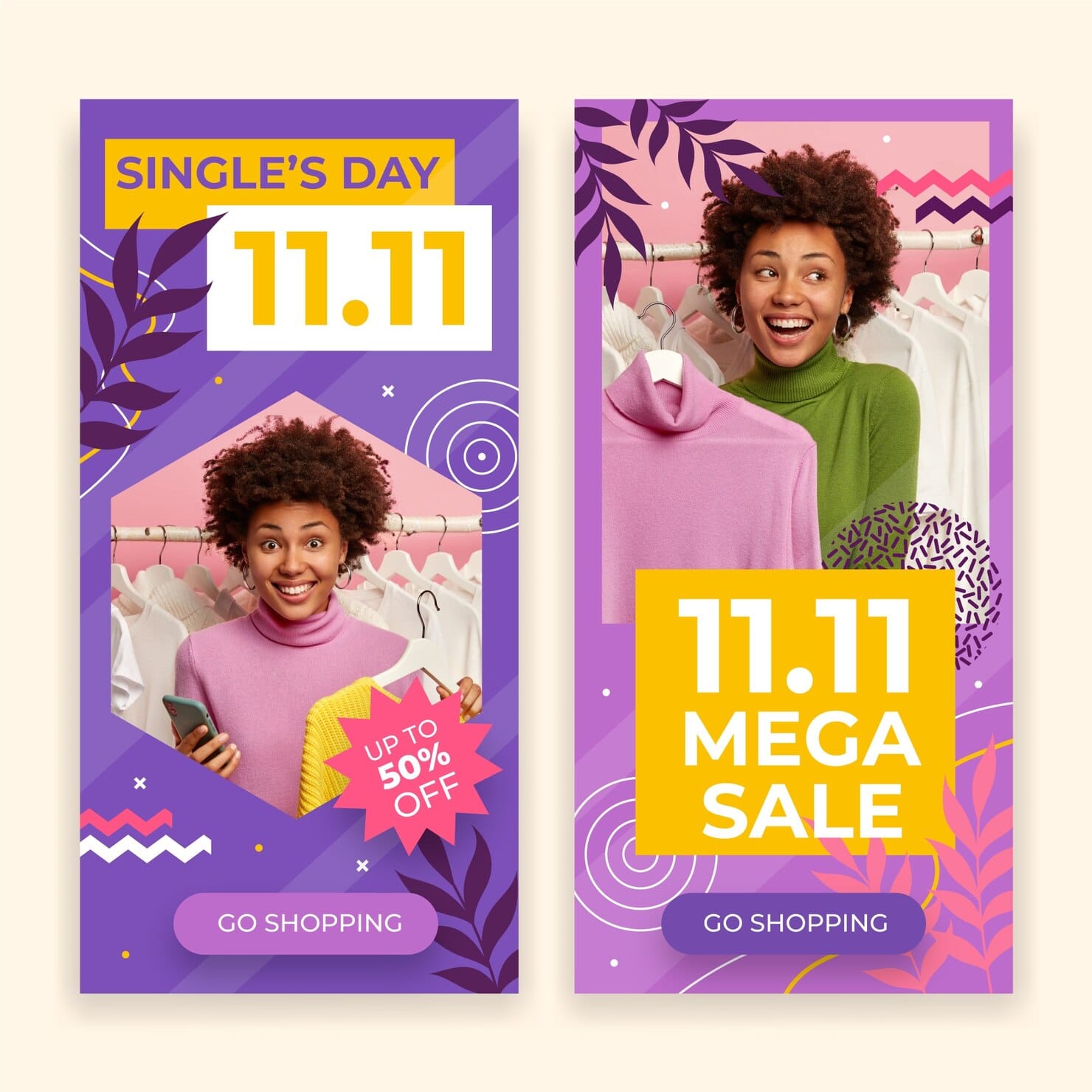 Modelo de banner vertical plano para vendas no dia de solteiro 11.11