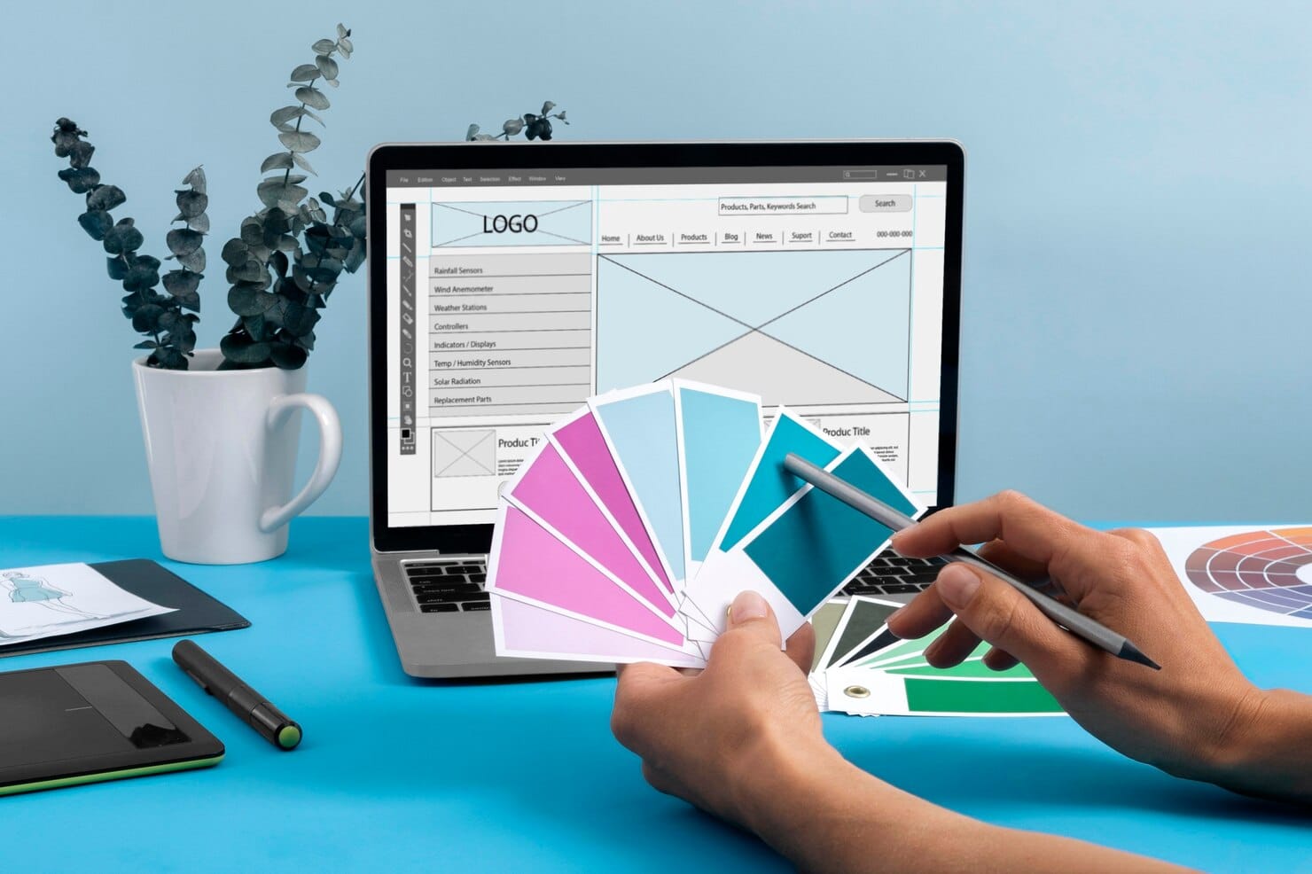 Natureza morta de um escritório de design gráfico
