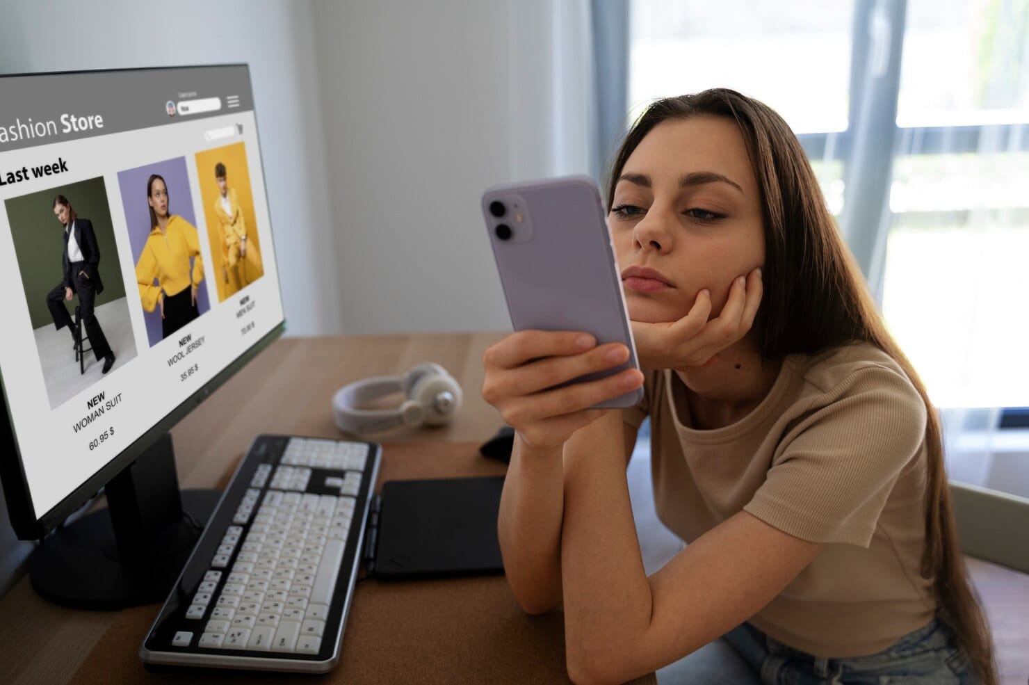 Garota de alto ângulo segurando um smartphone